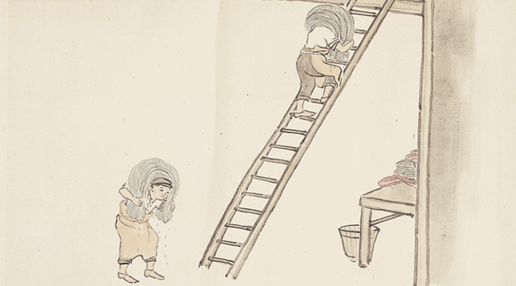 拎着一大袋丝线上天台